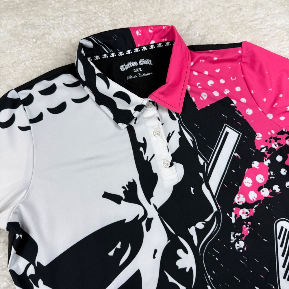 Tattoo Golf Polo Women 2XL Pink Black White Skull Blade Collection Performance